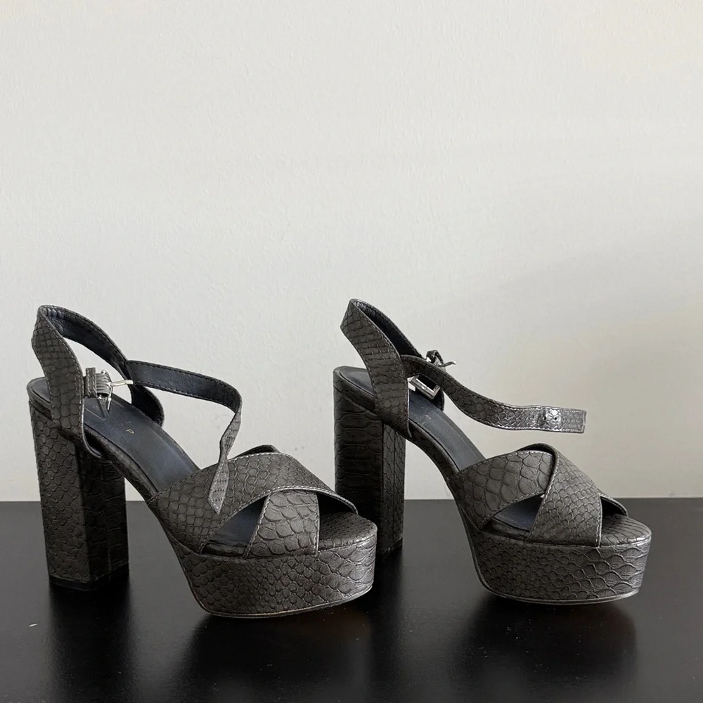 ShuShop Chunky Platform Sandals in‎ Gray with Ankle Strap Sz 6